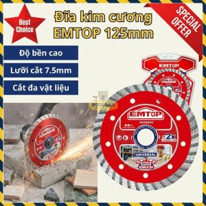 Đĩa Kim Cương EMTOP 125mm Cắt Gạch Đá Bê Tông me 10mm (EDDC031252)