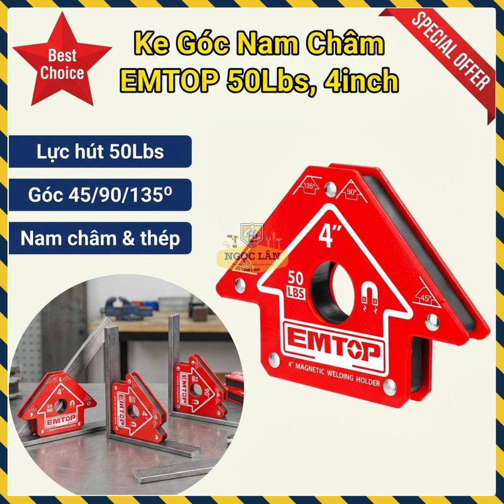 Ke Góc Nam Châm EMTOP 50Lbs, Góc 45/90/135 Độ (EMWH50042)