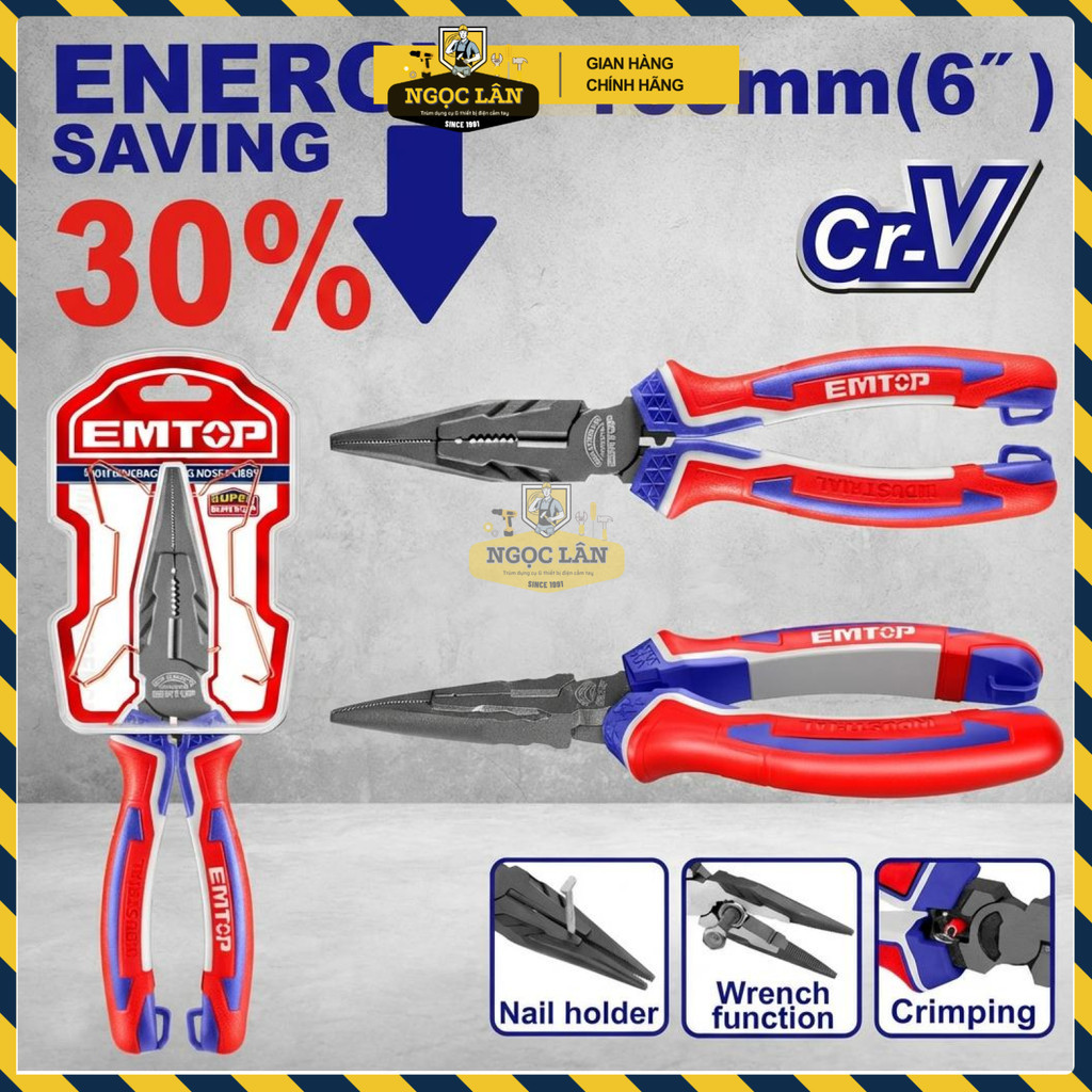 Kìm Mỏ Nhọn Trợ Lực 30% EMTOP 6 Inch EPLRL0621 - Ảnh 2