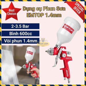 EMTOP EASG06001 Súng Phun Sơn 1.4mm 600cc cho lớp phủ hoàn thiện