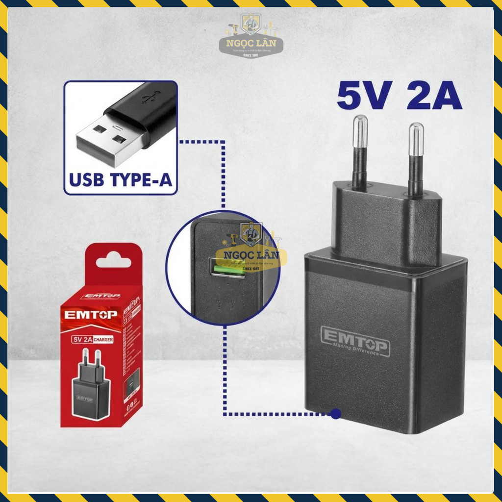 Sạc USB EMTOP 2A Sạc Nhanh An Toàn Tiện Lợi EFCR120502 - Ảnh 2