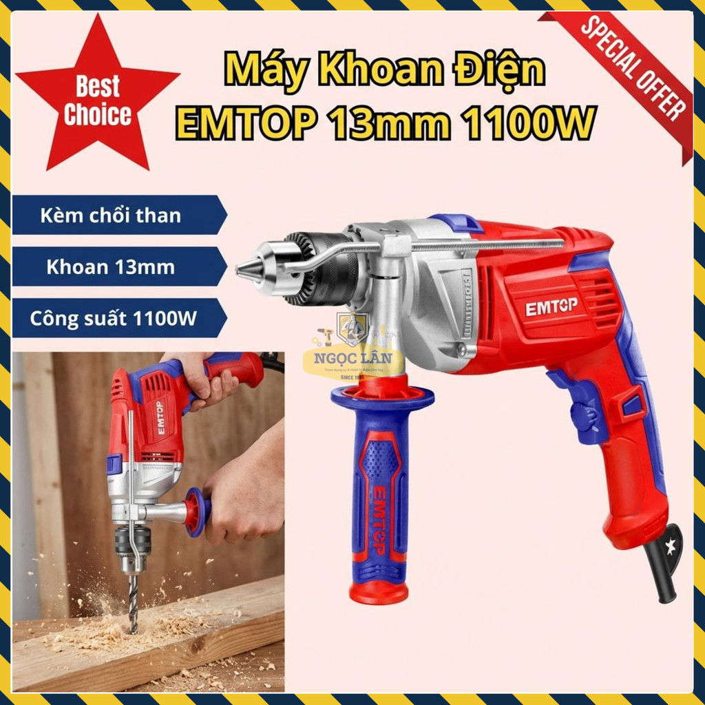 Máy Khoan Điện EMTOP 13mm 1100W Điều Tốc EMDL1101