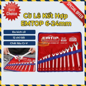 Bộ Cờ Lê Kết Hợp EMTOP 12 Chiếc Cr-V Cao Cấp ECSS11201