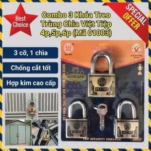 3 Khóa Treo Trùng Chìa Việt Tiệp 4/5/6p Chính Hãng Mã 01003