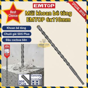 Mũi Khoan Bê Tông Đuôi Gài SDS Plus EMTOP 6x110mm EHDR10601