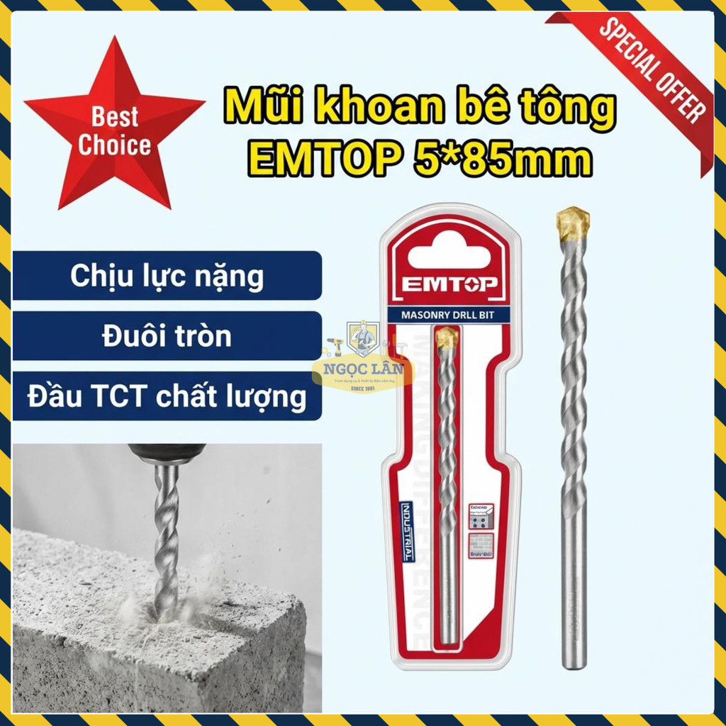 EMTOP Mũi Khoan Bê Tông Đuôi Tròn 585mm Đầu TCT Chịu Lực (ECDB020585)