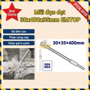 Mũi Đục Dẹt EMTOP Đuôi Gài 30x400x35mm cho Máy Đục ECHS034352