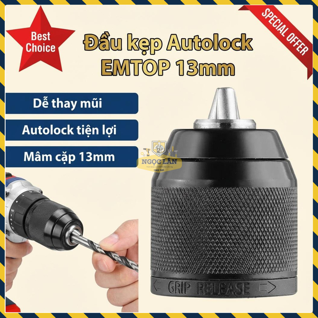Đầu Kẹp Autolock 13mm EMTOP cho Máy Khoan Pin EKCY13201