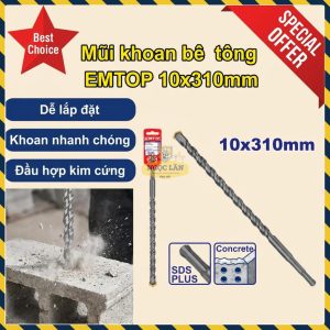 Mũi Khoan Bê Tông EMTOP SDS Plus Đuôi Gài 10x310mm (EHDR11005)