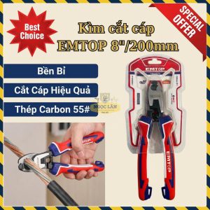 Kìm Cắt Cáp EMTOP 8''/200mm Thép Carbon 55#, Đen Bóng (EPLRCB0821)