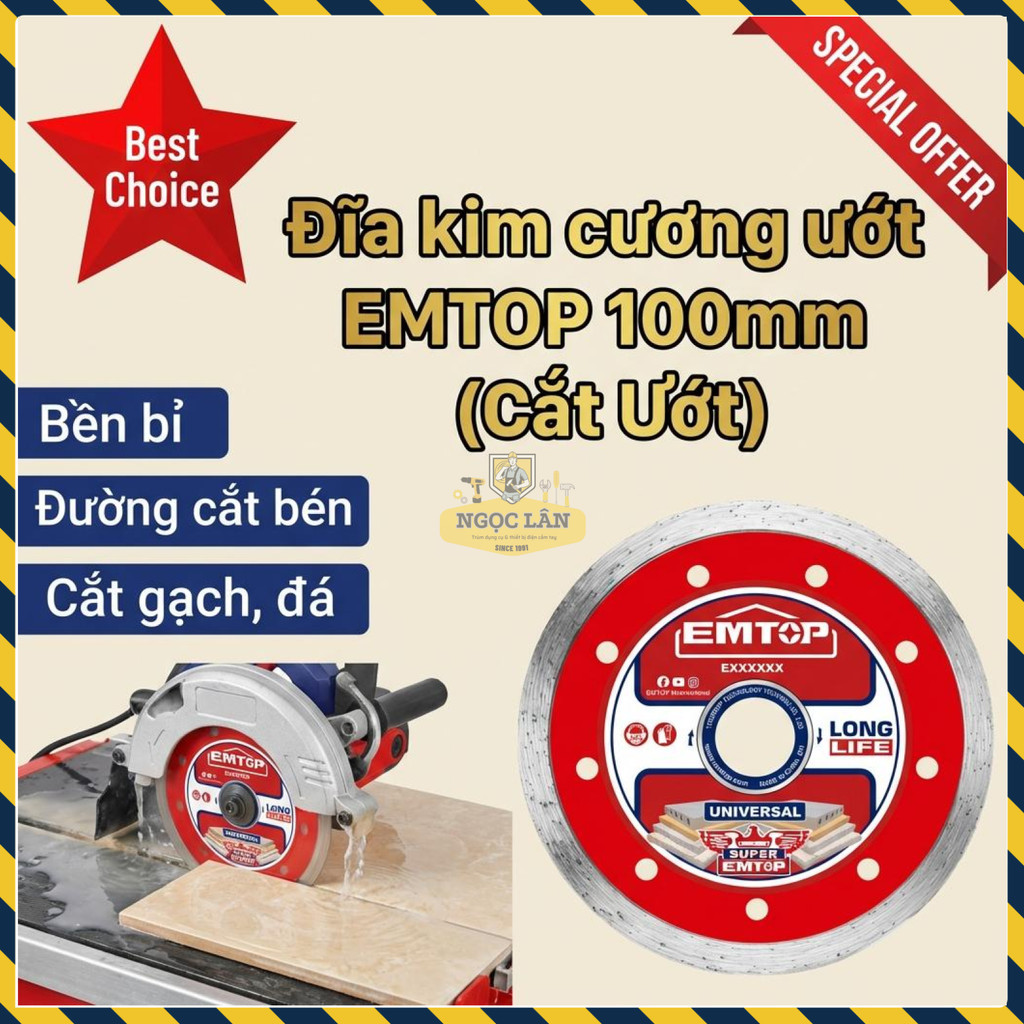 Đĩa Kim Cương Ướt EMTOP 100mm Cắt Gạch Đá EDDC021002