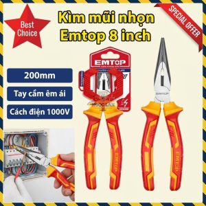 Kìm Mũi Nhọn Cách Điện 8 inch, EMTOP EPLRL0831