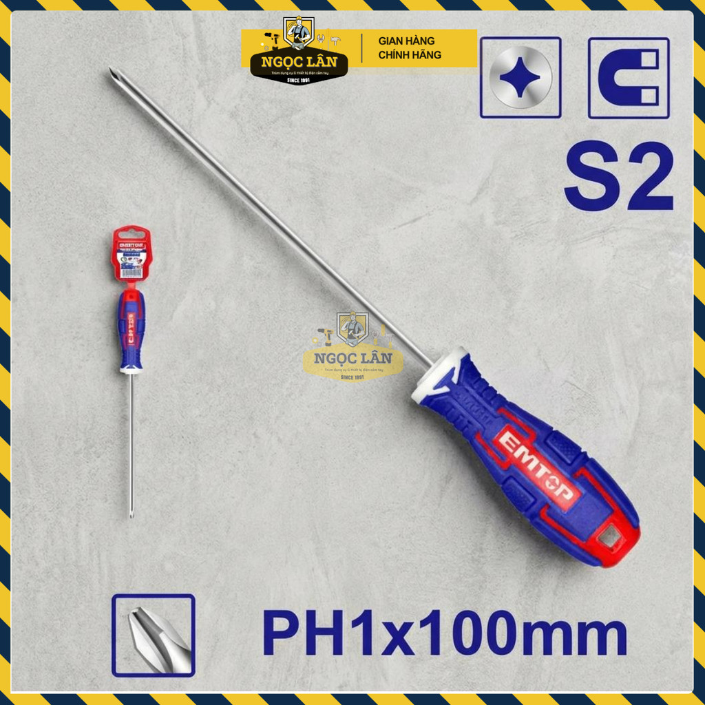 Tua Vít EMTOP 5x100mm PH1 Chuôi Tròn Lưỡi S2 ESDRPH1402 - Ảnh 2