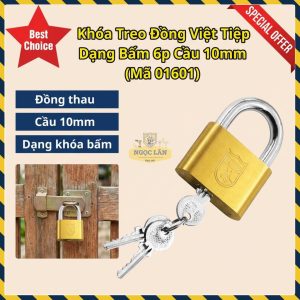 Khóa Treo Đồng Việt Tiệp Dạng Bấm 6 Phân Cầu 10mm Mã 01601 Chính hãng