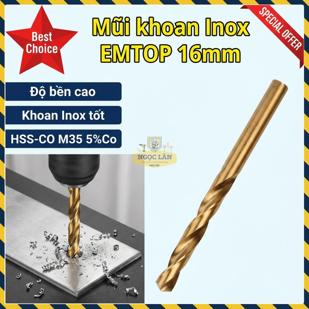 Mũi Khoan Inox HSS-CO M35 EMTOP 16mm Model ETDB131601