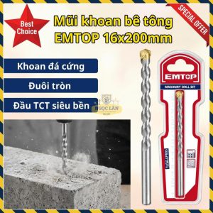 Mũi Khoan Bê Tông EMTOP 16x200mm Đuôi Tròn TCT ECDB021620