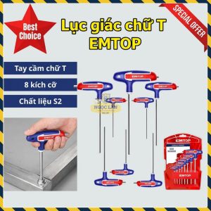 Bộ Lục Giác Tay Cầm Chữ T 8 Chiếc EMTOP Chất Liệu S2 ETHW6061