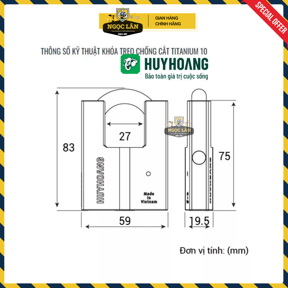 Khóa Bấm Chống Cắt HUY HOÀNG Titanium 6 phân chịu thời tiết cao cấp - Ảnh 3