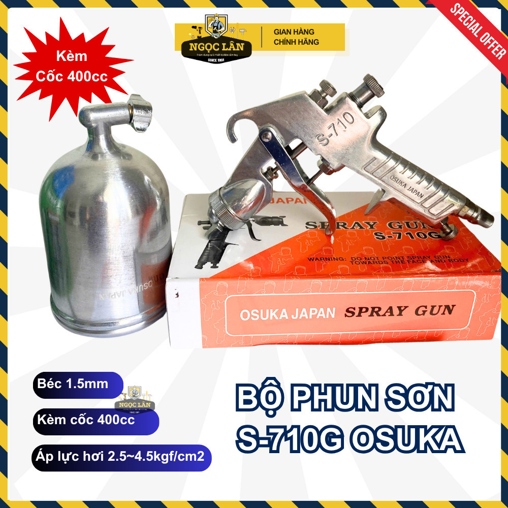 Béc phun sơn Osuka S-710G 1.5mm bình trên, kèm cốc 400cc
