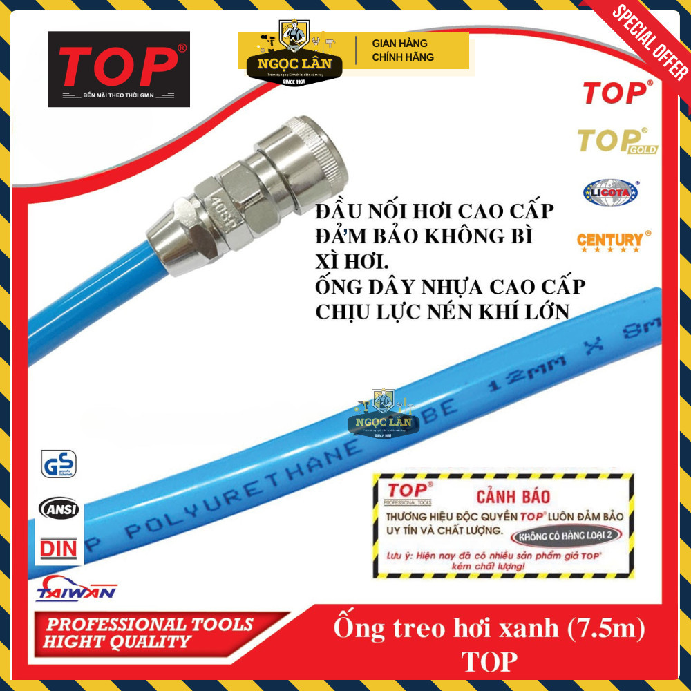 Cuộn dây hơi tự rút TOP 8x12mm dài 7.5m chính hãng cao cấp - Ảnh 2