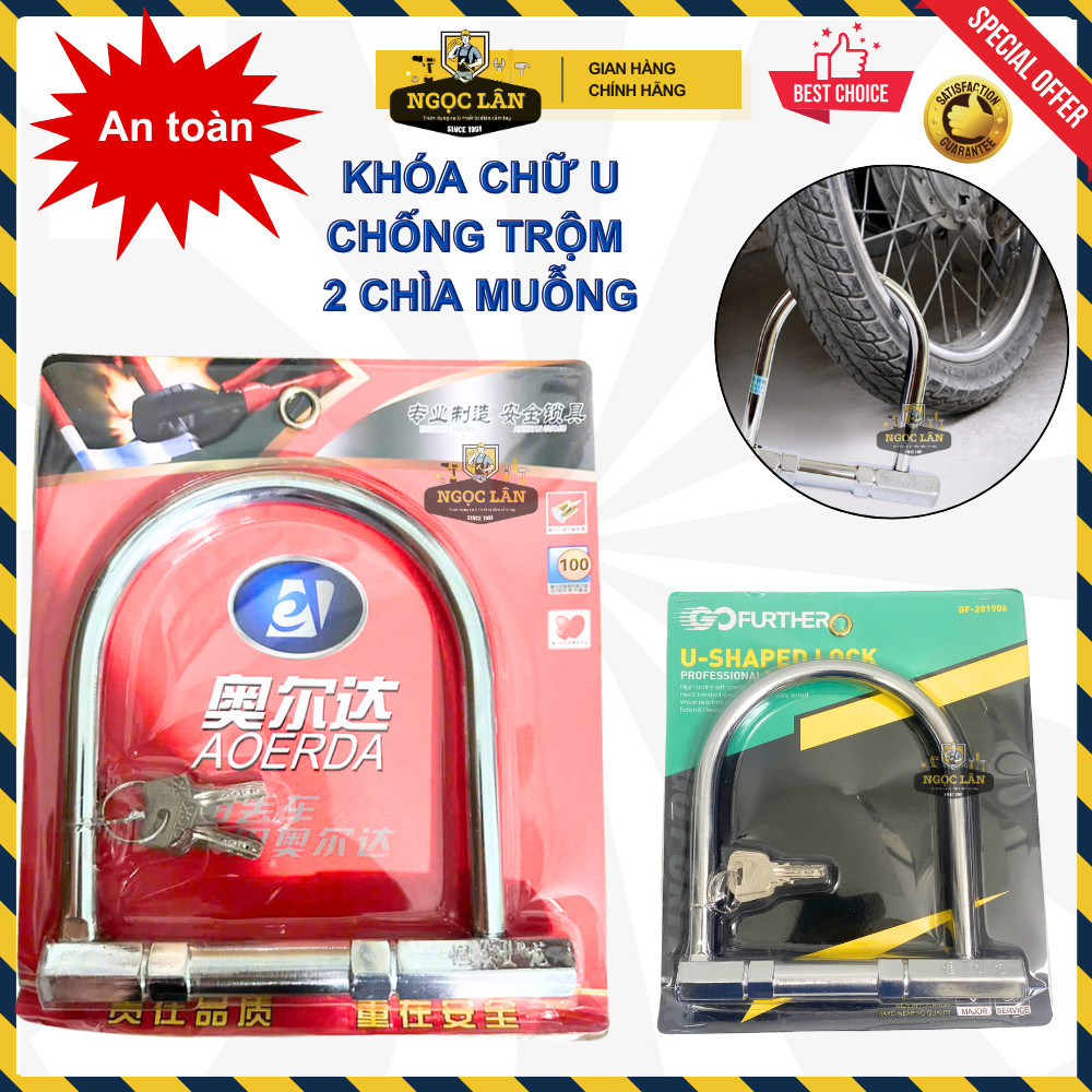 Khóa chữ U chống trộm xe máy xe đạp Go further 2 chìa muỗng mã 906