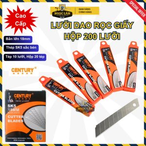 Hộp 200 Lưỡi Dao Rọc Giấy Century 18mm x 0.5mm thép SK5