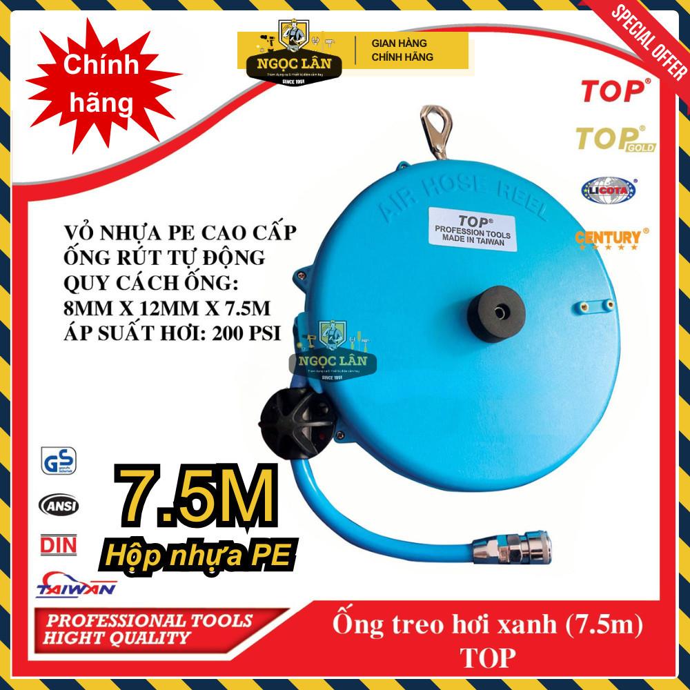 Cuộn dây hơi tự rút TOP 8x12mm dài 7.5m chính hãng cao cấp
