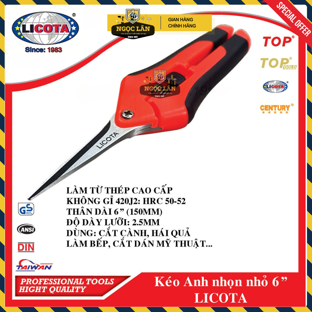 Kéo cắt cành Licota 6.5" 150mm kiểu Anh Đài Loan cao cấp - Ảnh 4