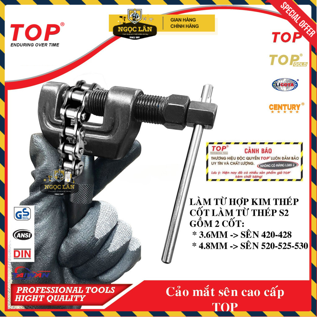 Cảo mắt sên TOP, Vam đột xích xe máy 3.6mm 4.8mm thép đúc