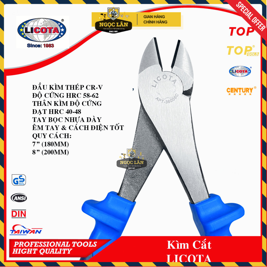 Kìm Cắt Licota 7" (180mm), 8" (200mm) Chính Hãng Đài Loan Cao Cấp - Ảnh 3