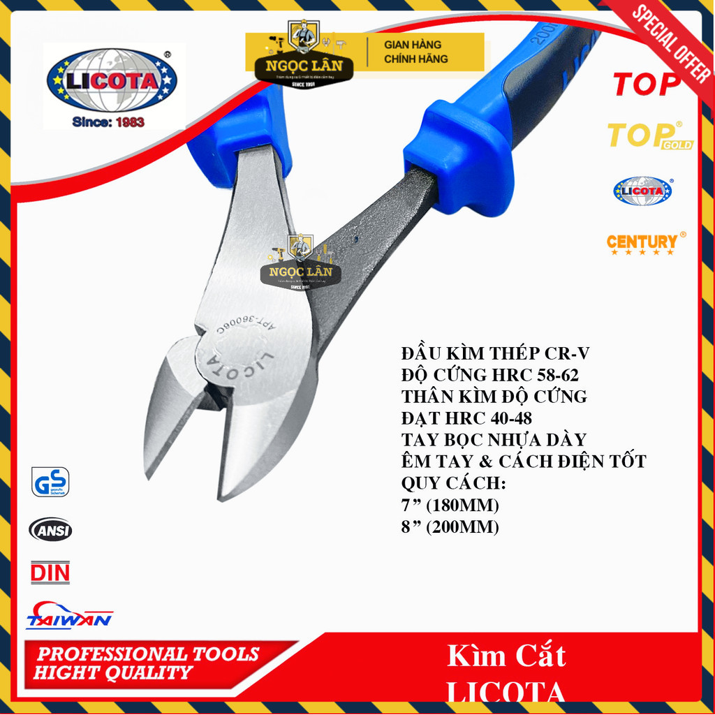Kìm Cắt Licota 7" (180mm), 8" (200mm) Chính Hãng Đài Loan Cao Cấp - Ảnh 2