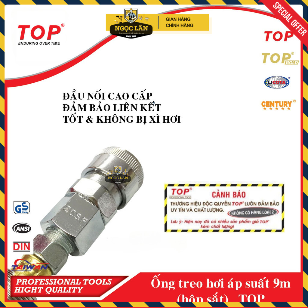 Cuộn dây hơi tự rút TOP đỏ 8x12mmx9m chính hãng Đài Loan cao cấp - Ảnh 3