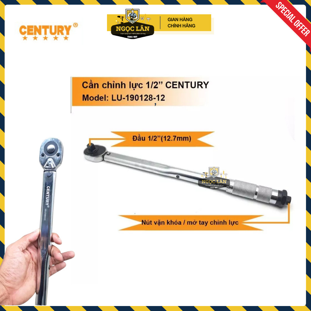 Cần Nổ Siết Chỉnh Lực CENTURY 1/2" (28-210 Nm) 450mm CR-V Chính Hãng - Ảnh 5