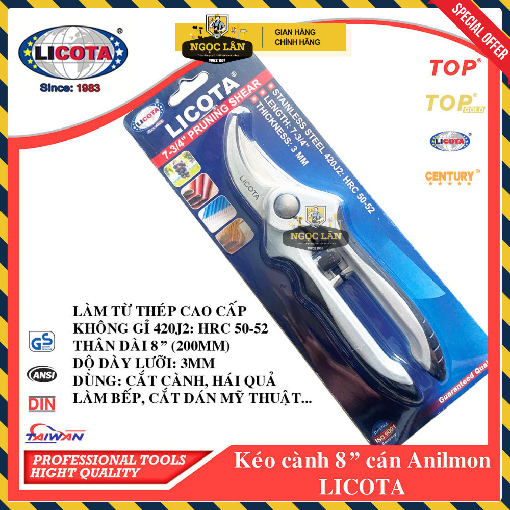 Kéo Cắt Cành mỏ cong Licota 8" (200mm) Cán Anilmon Đài Loan cao cấp - Ảnh 2