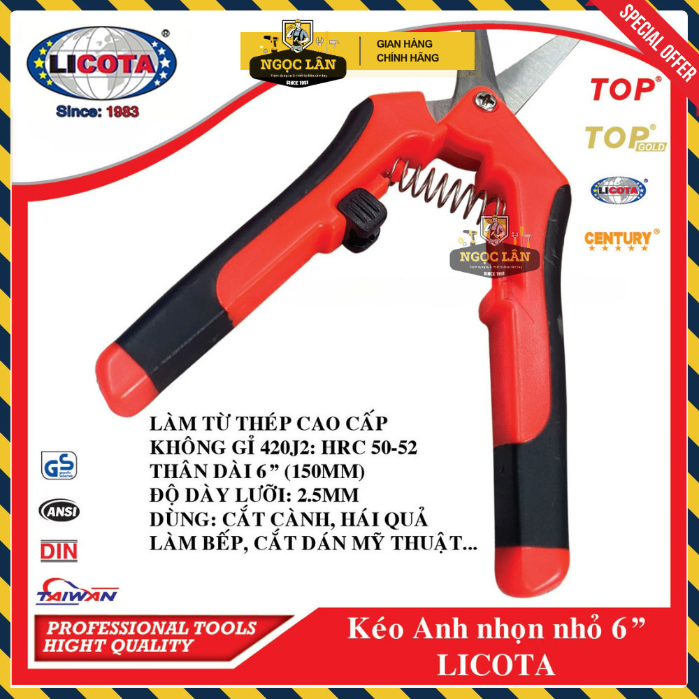 Kéo cắt cành Licota 6.5" 150mm kiểu Anh Đài Loan cao cấp - Ảnh 5