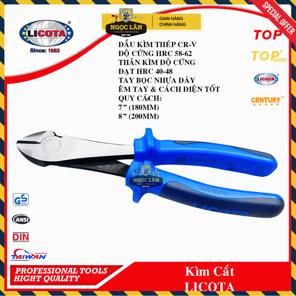 Kìm Cắt Licota 7" (180mm), 8" (200mm) Chính Hãng Đài Loan Cao Cấp