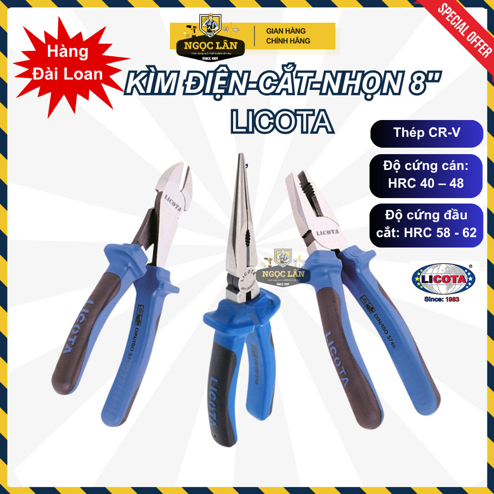 Kìm điện cắt nhọn Licota 8inch chính hãng Đài Loan cao cấp