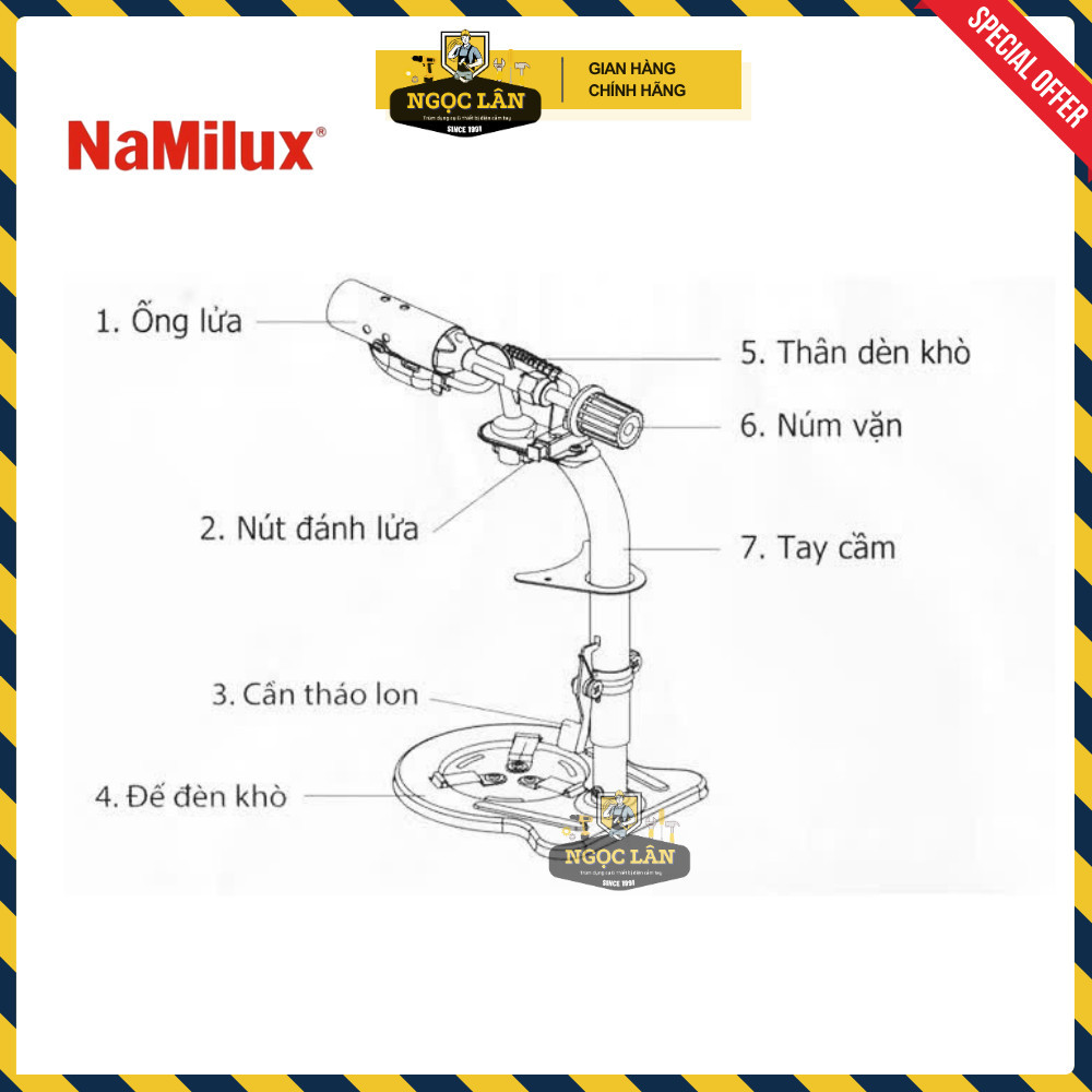 Chính hãng Namilux NA-191SP Khò gas Đèn khò có đế - Ảnh 5
