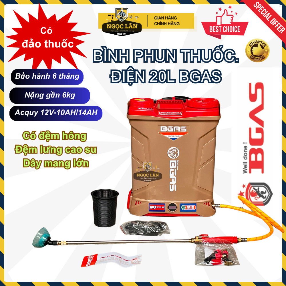 Chính hãng Bình phun thuốc sâu điện BGAS 20L đảo thuốc 1 & 2 Bơm cao cấp