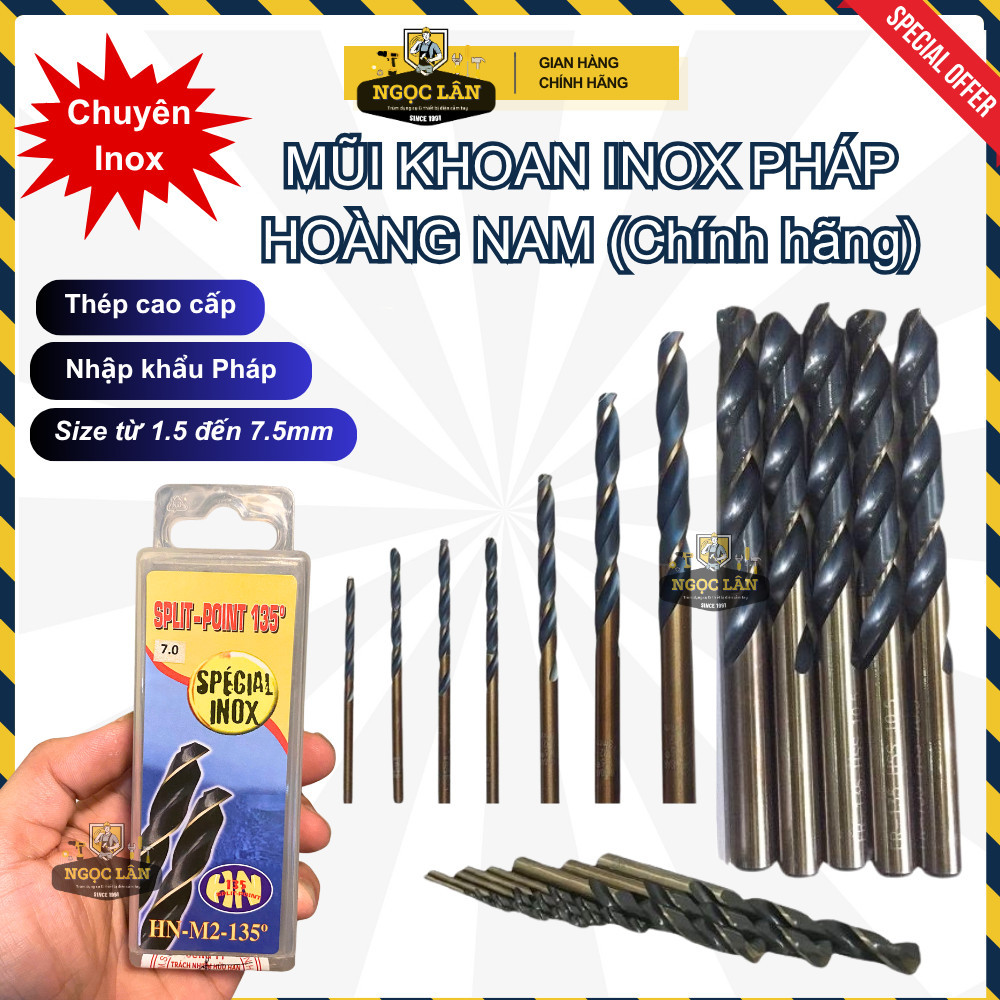 Mũi Khoan inox Pháp Hoàng Nam chính hãng, đủ cỡ từ 1.5-7.5mm