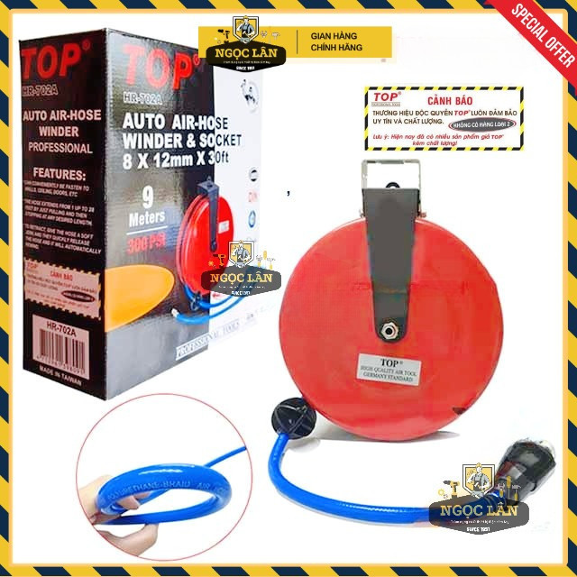 Cuộn dây hơi tự rút TOP đỏ 8x12mmx9m chính hãng Đài Loan cao cấp - Ảnh 4