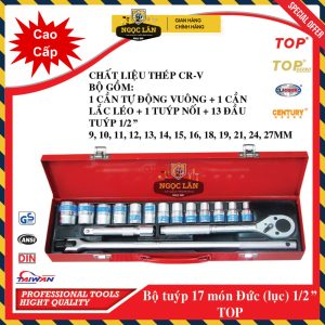 Bộ tuýp Top 17 món kiểu Đức 1/2'' 9-27mm (hệ mét) Đài Loan cao cấp