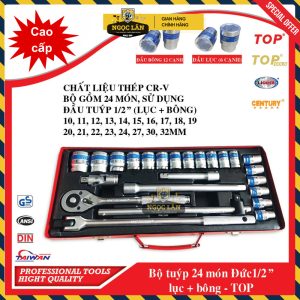 Bộ tuýp TOP 24 món kiểu Đức lục/bông 1/2", 10-32mm Đài Loan
