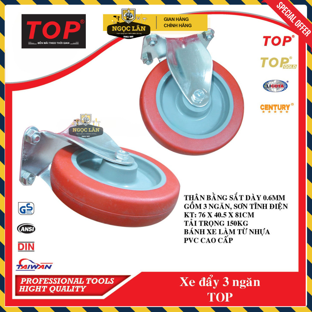 Chính hãng TOP Xe đẩy đồ nghề 3 ngăn 150kg Đài Loan cao cấp - Ảnh 3