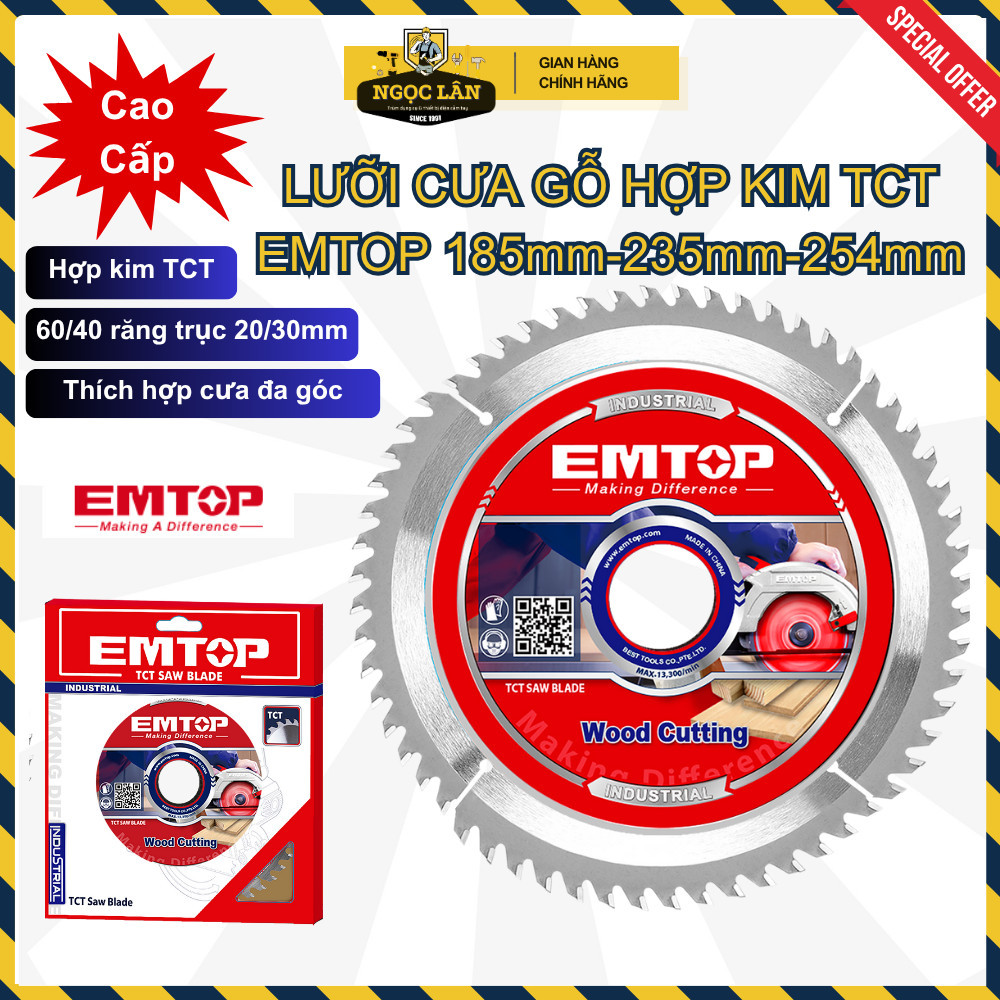 Lưỡi Cắt Gỗ Hợp Kim TCT EMTOP 185mm 235mm 254mm
