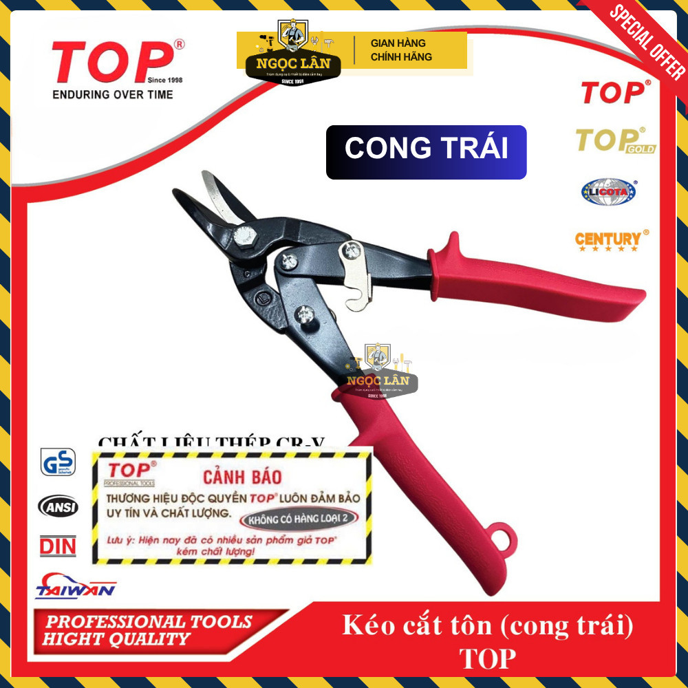 Kìm Kéo Cắt Tôn TOP 10" 250mm Lưỡi Thẳng, Cong Trái/Phải Thép CR-V - Ảnh 2