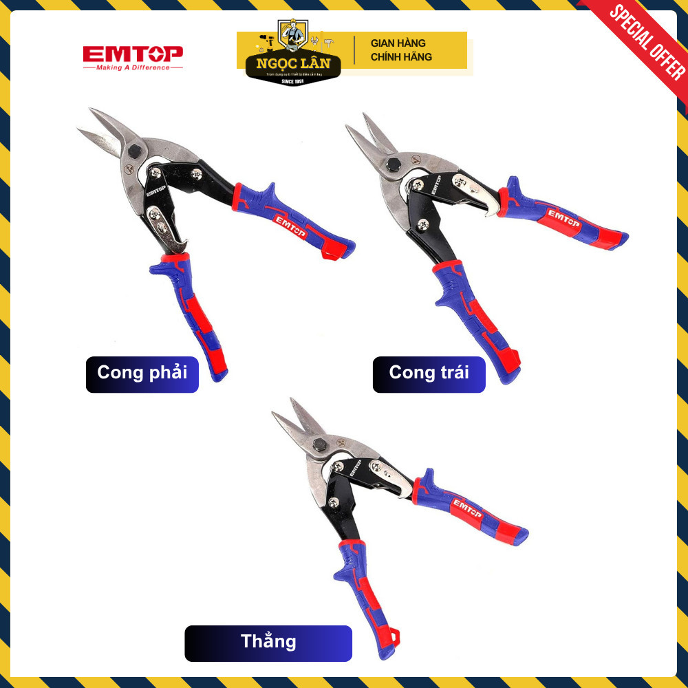 Kéo cắt tôn EMTOP chính hãng Bộ 3: cong trái, cong phải, thẳng cao cấp - Ảnh 4