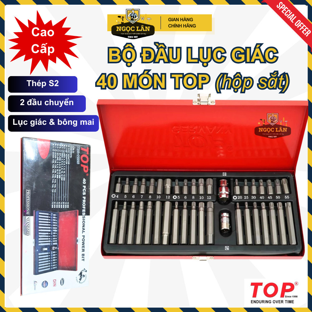 Bộ Đầu Lục Giác TOP 40 món: 38 bit lục giác & bông mai, 2 chuyển