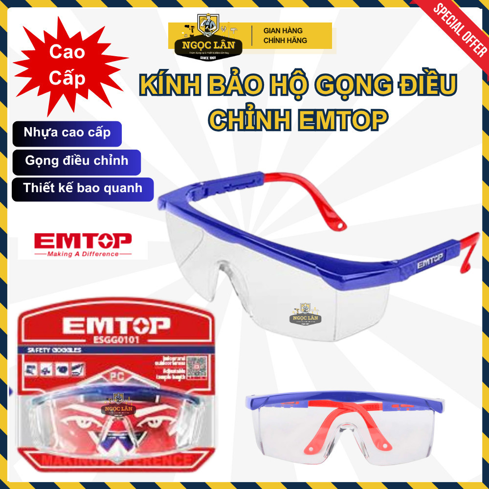 EMTOP Kính BHLĐ ESGG0101 gọng điều chỉnh 4 vị trí, bao quanh.