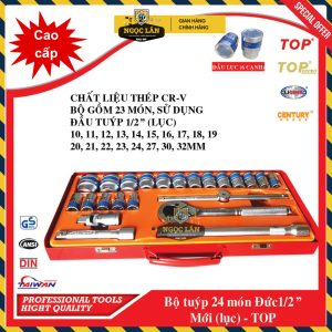 Bộ tuýp TOP 24 món kiểu Đức, đầu lục 1/2", típ 10-32mm, Đài Loan